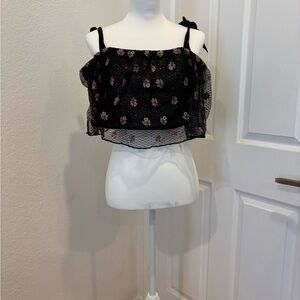 SALONI Black Ruffled Crop Blouse